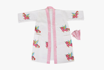 Unicorn Hand Block Printed Kids Bathrobes