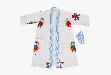 Superman Hand Block Printed Kids Bathrobes