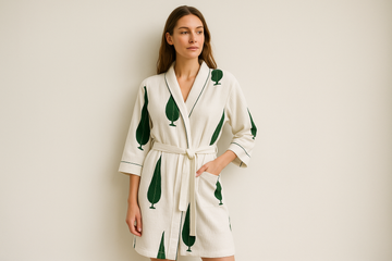 Vintage Vine Hand Block Printed Unisex Bathrobe - Free Size