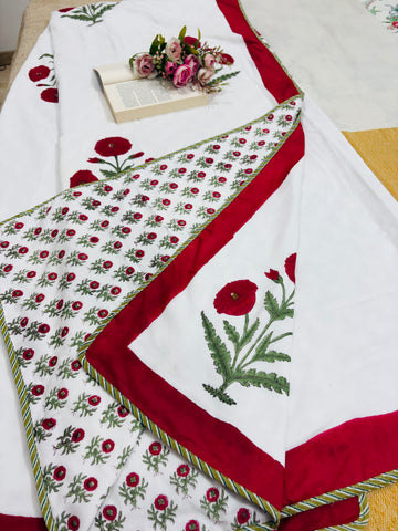 Kashmir Poppy Hand Block Printed Mulmul Cotton Reversible Double Dohar