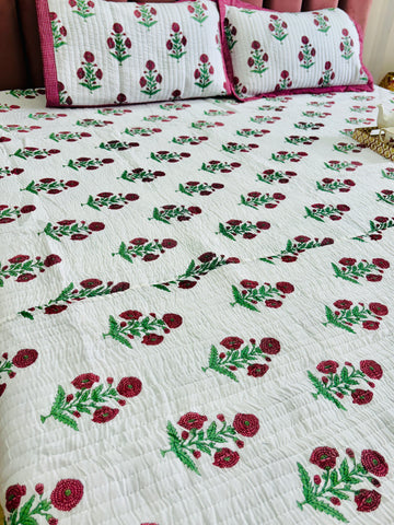 Poppy Red Quilted Double Bedcover Set
