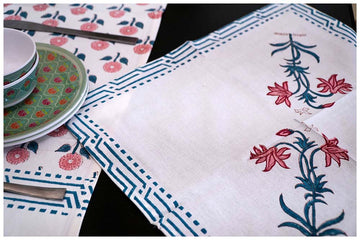 Jasminia Cotton Hand Block Table Napkin Set of 5