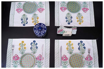 Jasminia Cotton Hand Block Table Mat Set of 5