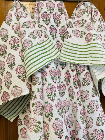Poppy Paradise Hand Block Print - Set of 3 Towels