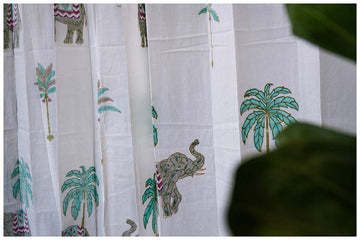 Tuscan Bloom Curtain Cotton Hand Block Curtain - Set of 2 Curtains