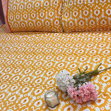 Iktara Print Premium Cotton King Size Bedsheet - Yellow