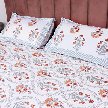 Rustika Bloom Hand Block Print King Size Premium Cotton Bedsheet