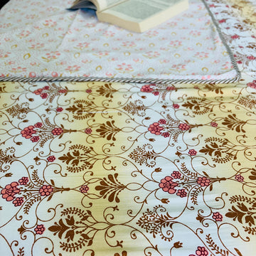 White and Yellow Jaal Mulmul Cotton Reversible Dohar