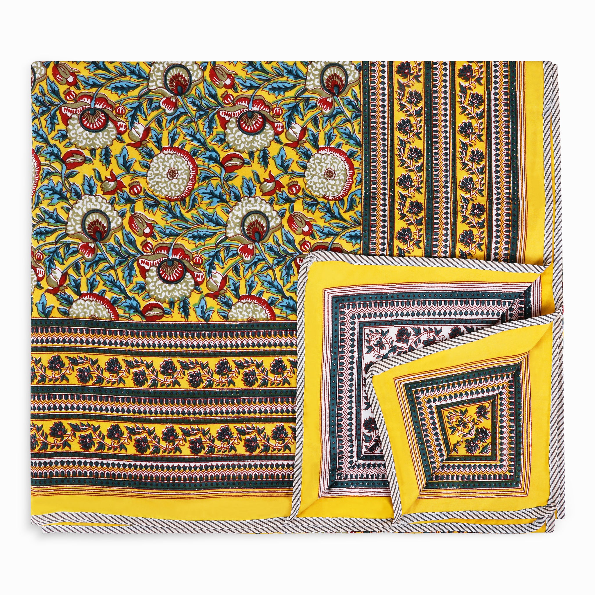 Amaltas Hand Block Printed Mulmul Cotton Reversible Double Dohar