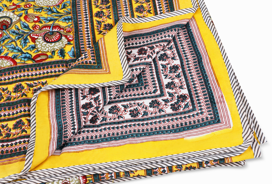 Amaltas Hand Block Printed Mulmul Cotton Reversible Double Dohar
