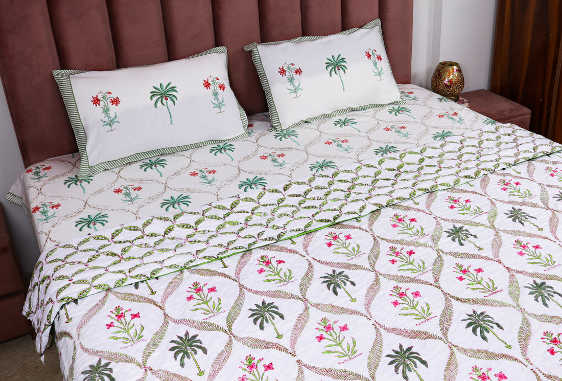 Sanganeri Hand Block Printed Premium Reversible Quilt