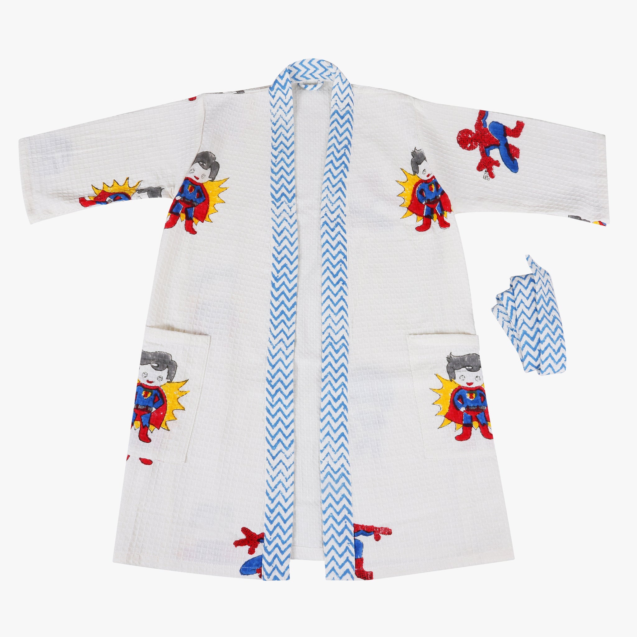 Superman Hand Block Printed Kids Bathrobes