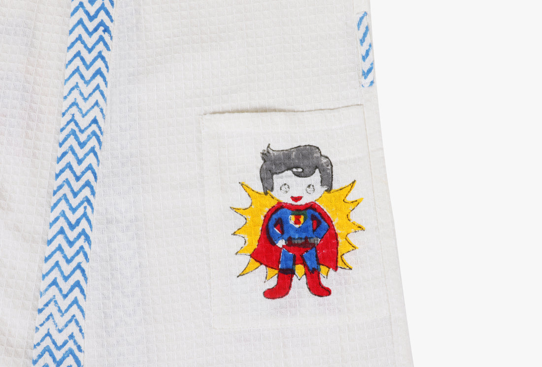 Superman Hand Block Printed Kids Bathrobes