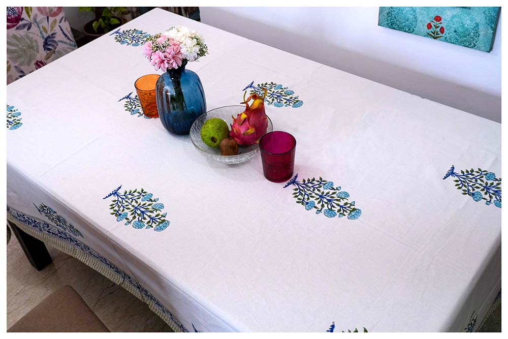 Blooming Beauty Cotton Hand Block Table Cover