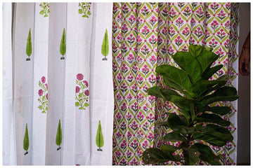 Botanical Breeze Cotton Hand Block Curtain - Set of 2 Curtains