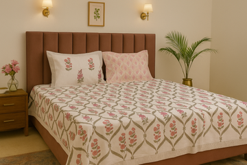 Chitragandha Hand Block Printed Percale Cotton King Size Bedsheet