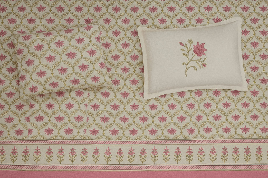 Kusum Hand Block Print King Size Premium Cotton Bedsheet