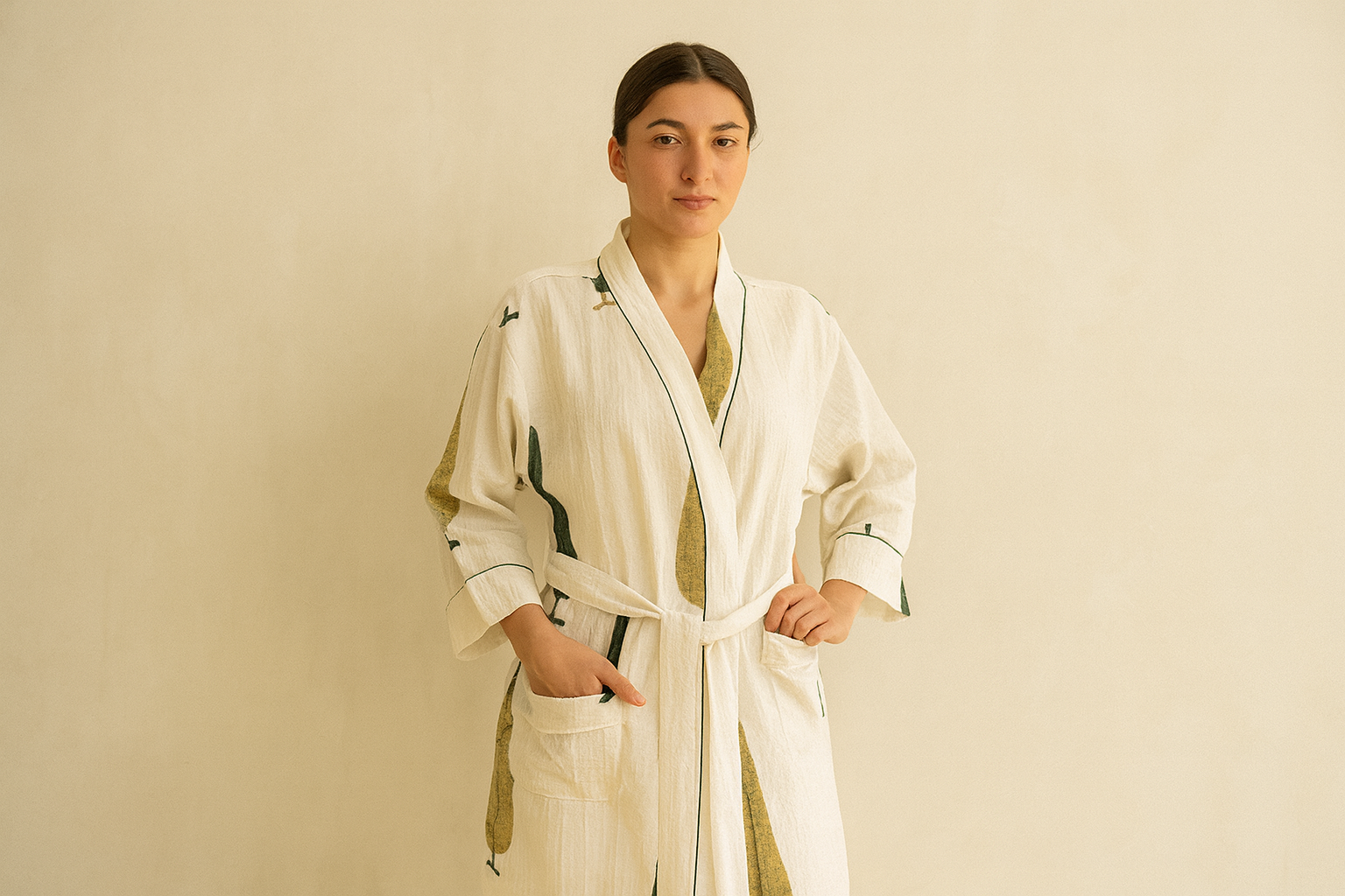 Kalakaari Calm Hand Block Printed Unisex Bathrobe - Free Size