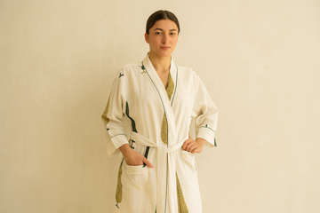 Kalakaari Calm Hand Block Printed Unisex Bathrobe - Free Size