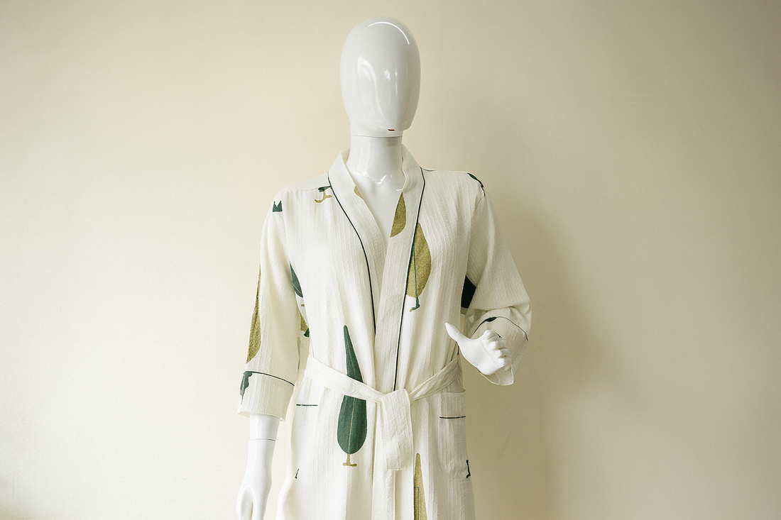 Kalakaari Calm Hand Block Printed Unisex Bathrobe - Free Size