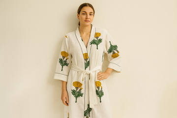 Loomed Luxury Hand Block Printed Unisex Bathrobe - Free Size