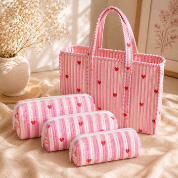 Pink Paradise Tote Bag with Pouches - Set of 4