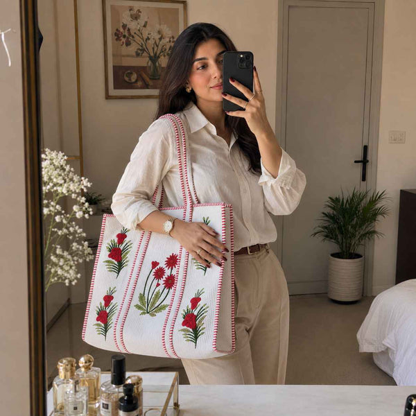 Gulmohar Block Printed Large Tote Bag