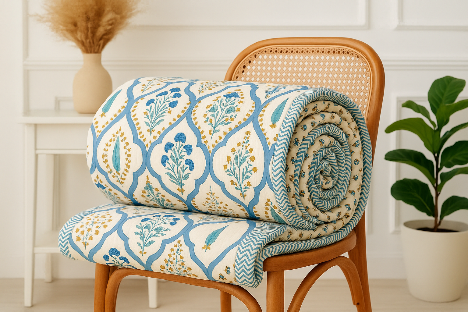 Jaipuri Meadow Hand Block Printed Premium Reversible Quilt