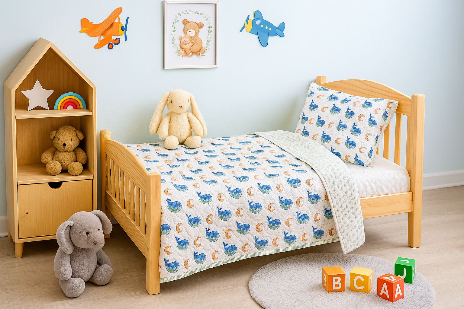 Whaley Block Printed Premium Reversible Kids Quilt
