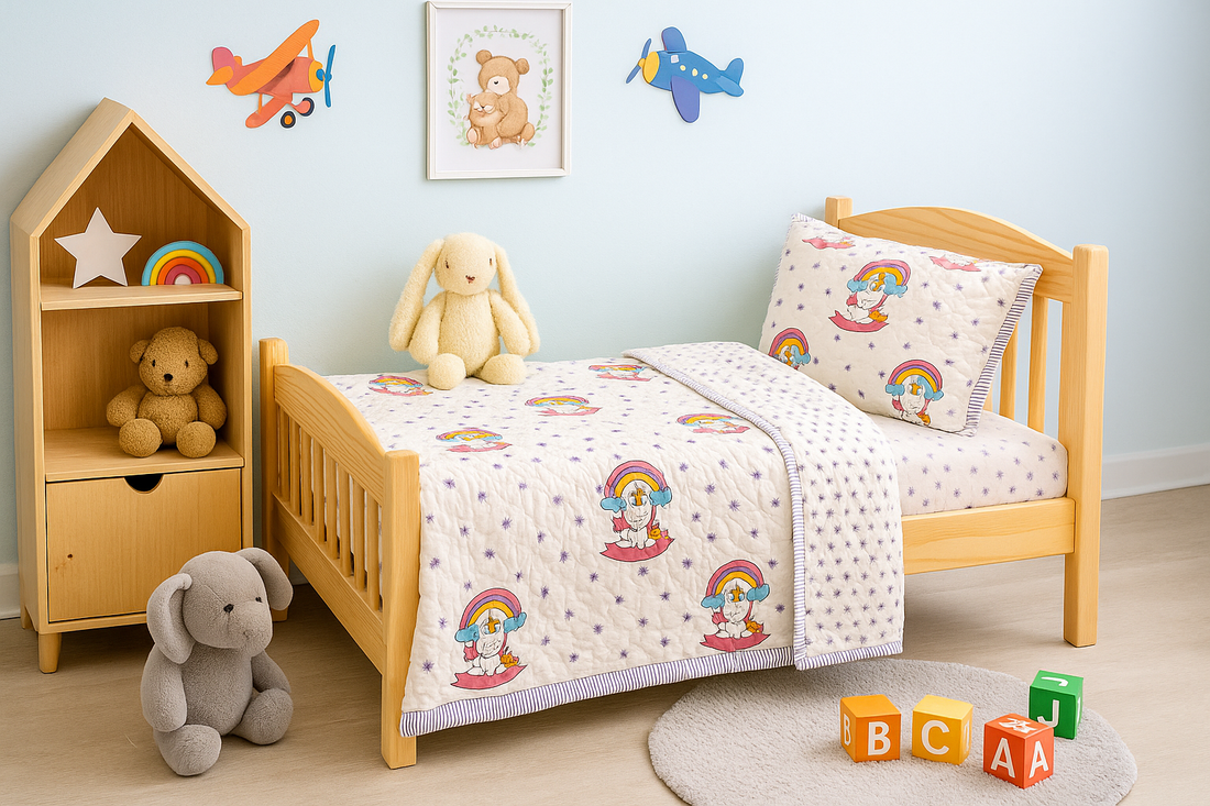 Dreamicorn Block Printed Premium Reversible Kids Quilt