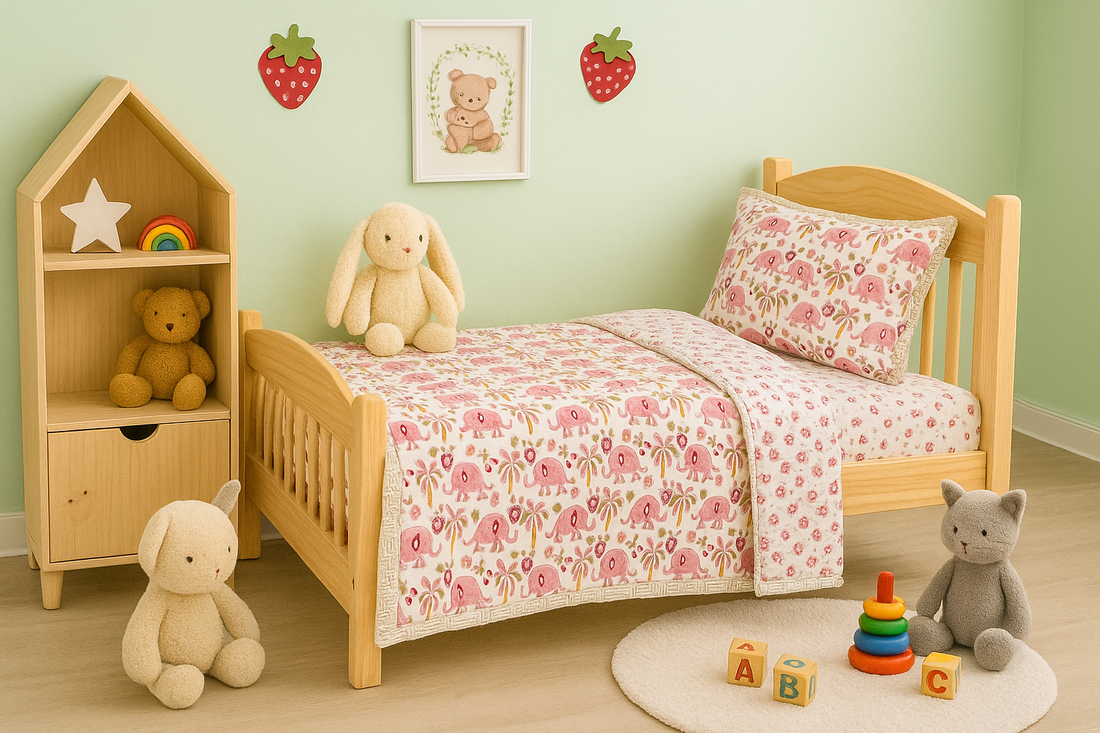 Pink Safari Block Printed Premium Reversible Kids Quilt