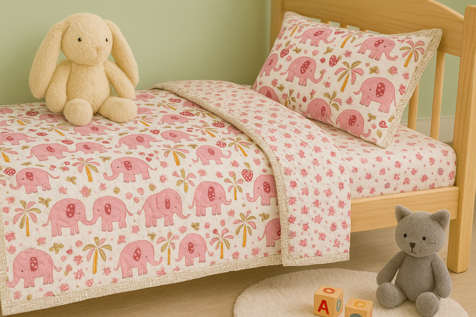 Pink Safari Block Printed Premium Reversible Kids Quilt