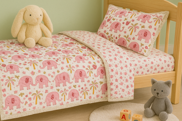 Pink Safari Block Printed Premium Reversible Kids Quilt