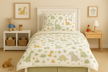 Dino Block Printed Premium Reversible Kids Quilt