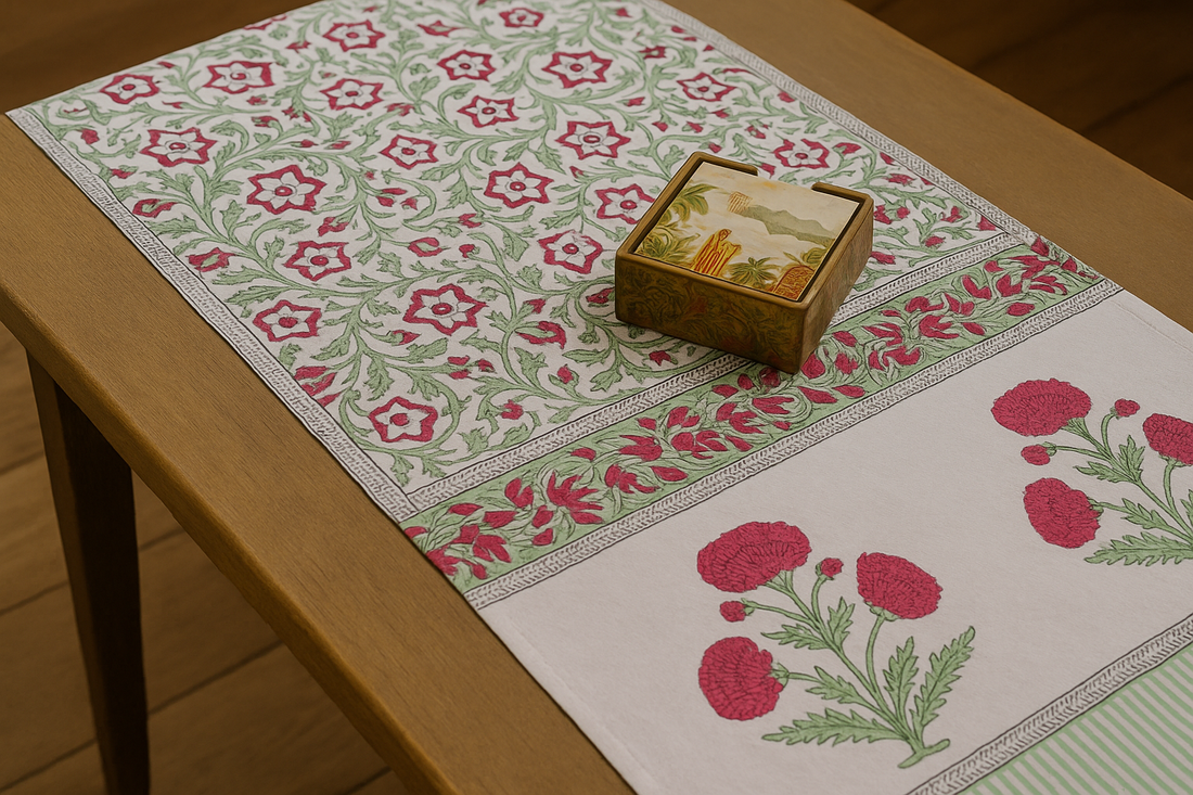 The Table Edit Hand Block Cotton Table Runner