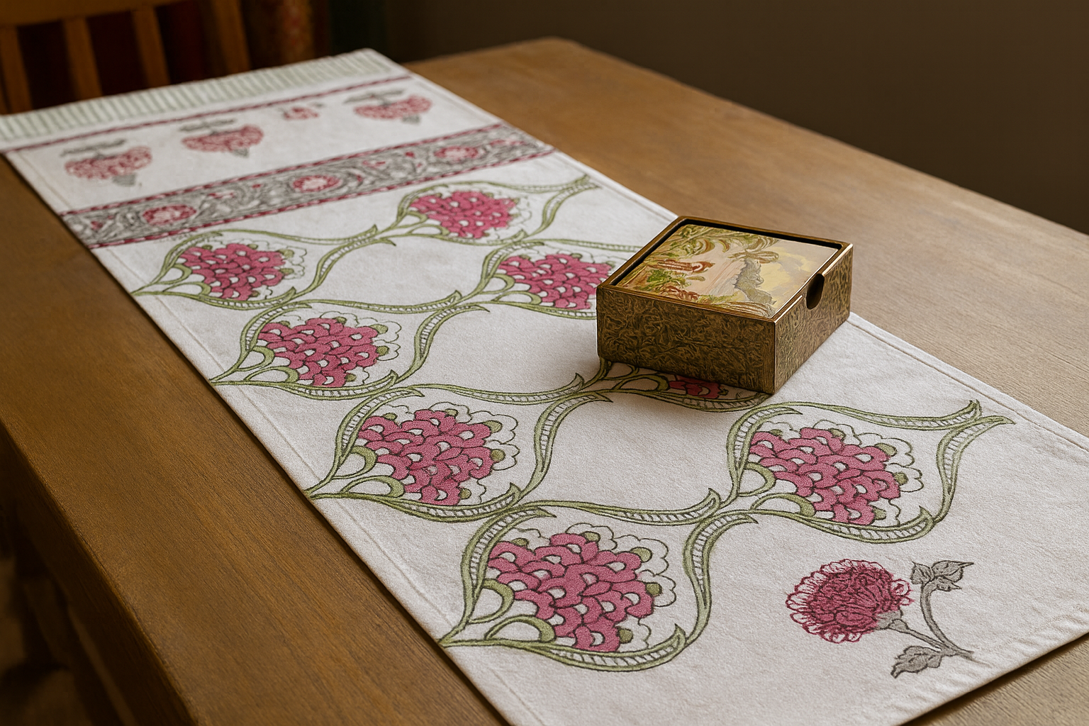 The Table Edit Hand Block  Cotton Table Runner