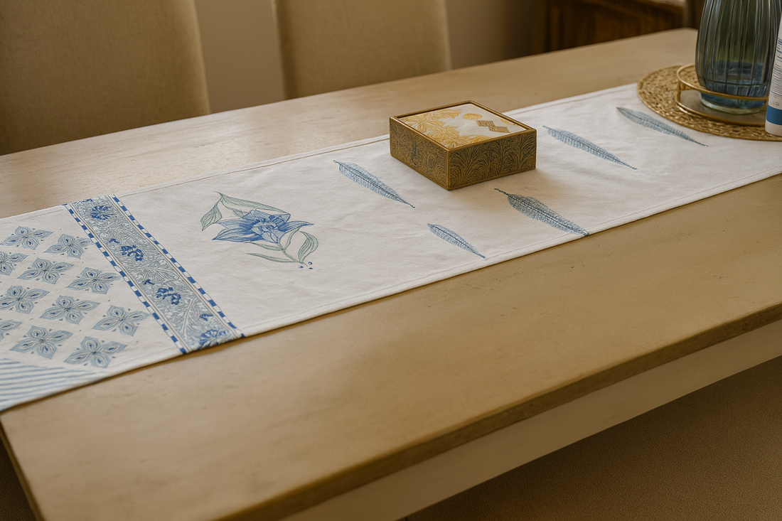 The Table Edit Hand Block  Cotton Table Runner