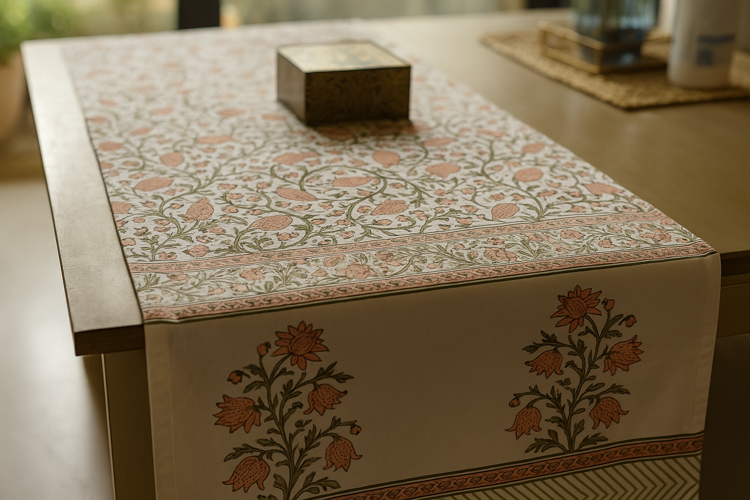 The Table Edit Hand Block  Cotton Table Runner