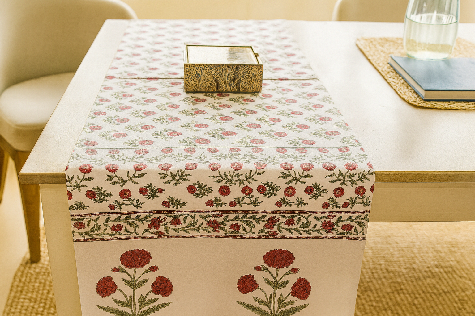 The Table Edit Hand Block  Cotton Table Runner