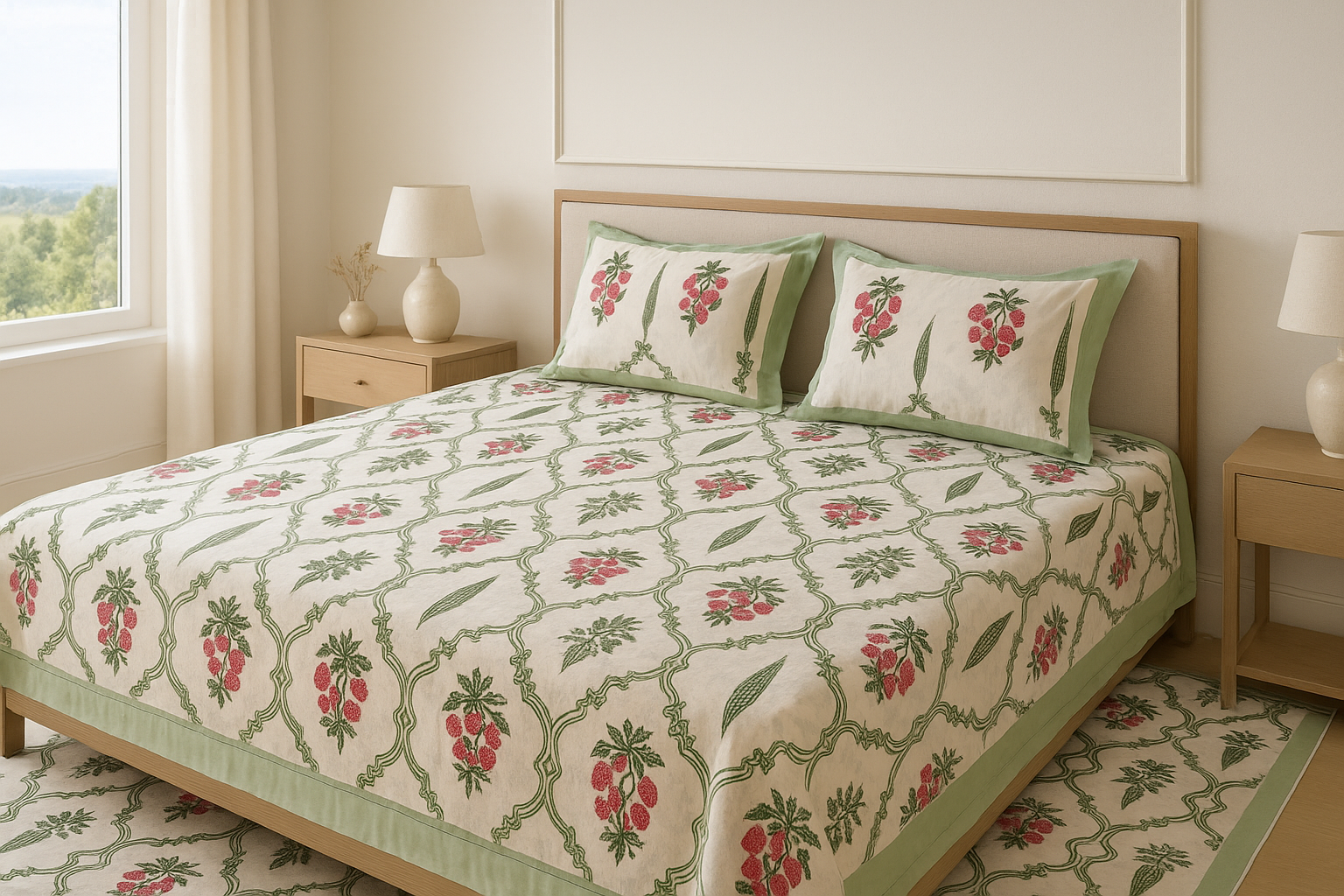 Mint Bloom King Size Premium Cotton Bedsheet
