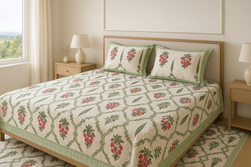 Mint Bloom King Size Premium Cotton Bedsheet
