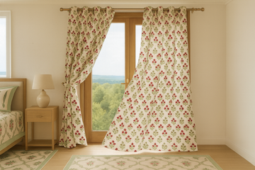 Gulmohar Glow Cotton Hand Block Curtains | 1 Pc