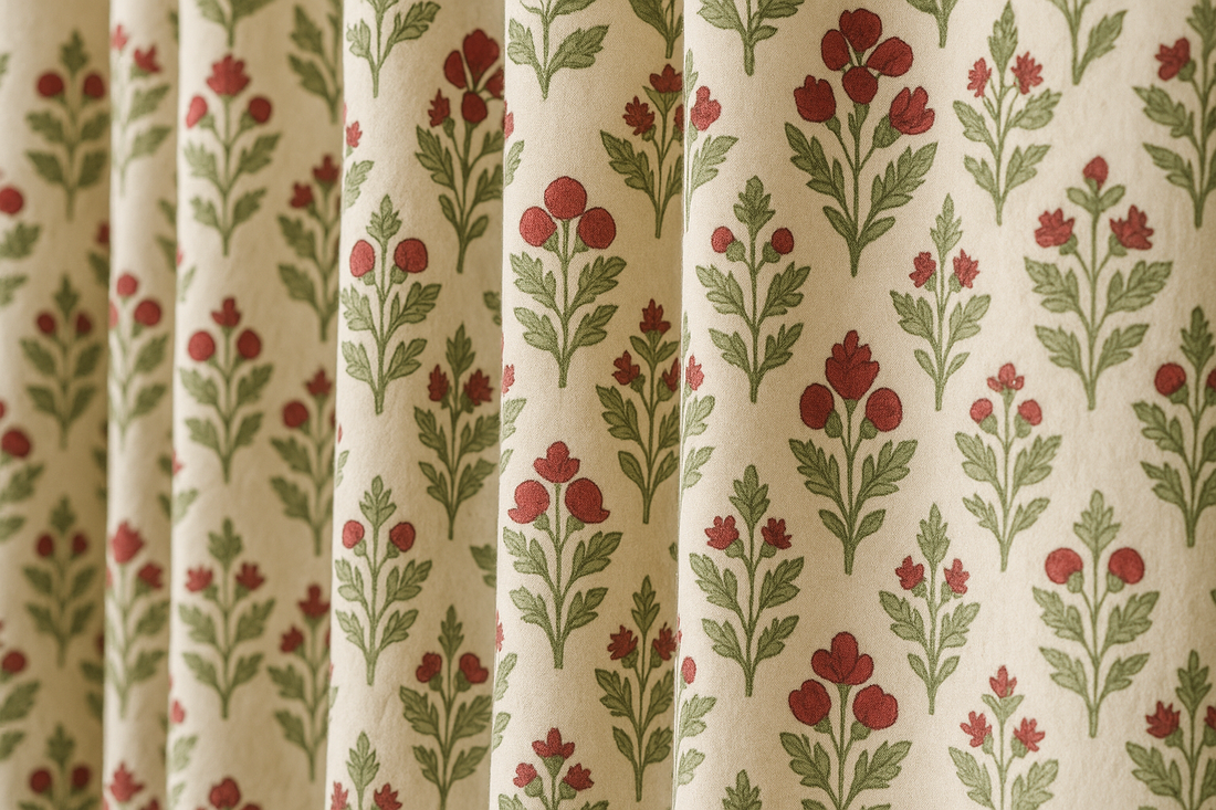 Gulmohar Glow Cotton Hand Block Curtains | 1 Pc