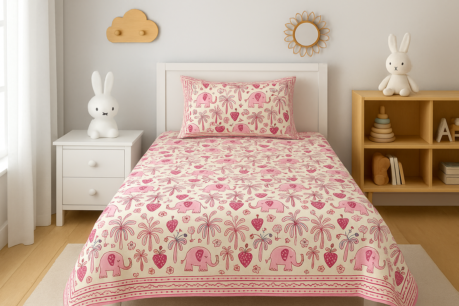Pink Safari Elegance Cotton Single Bedsheet
