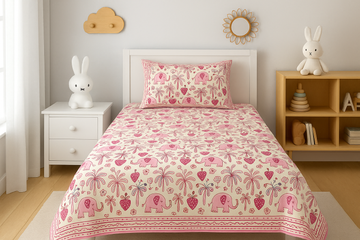 Pink Safari Elegance Cotton Single Bedsheet