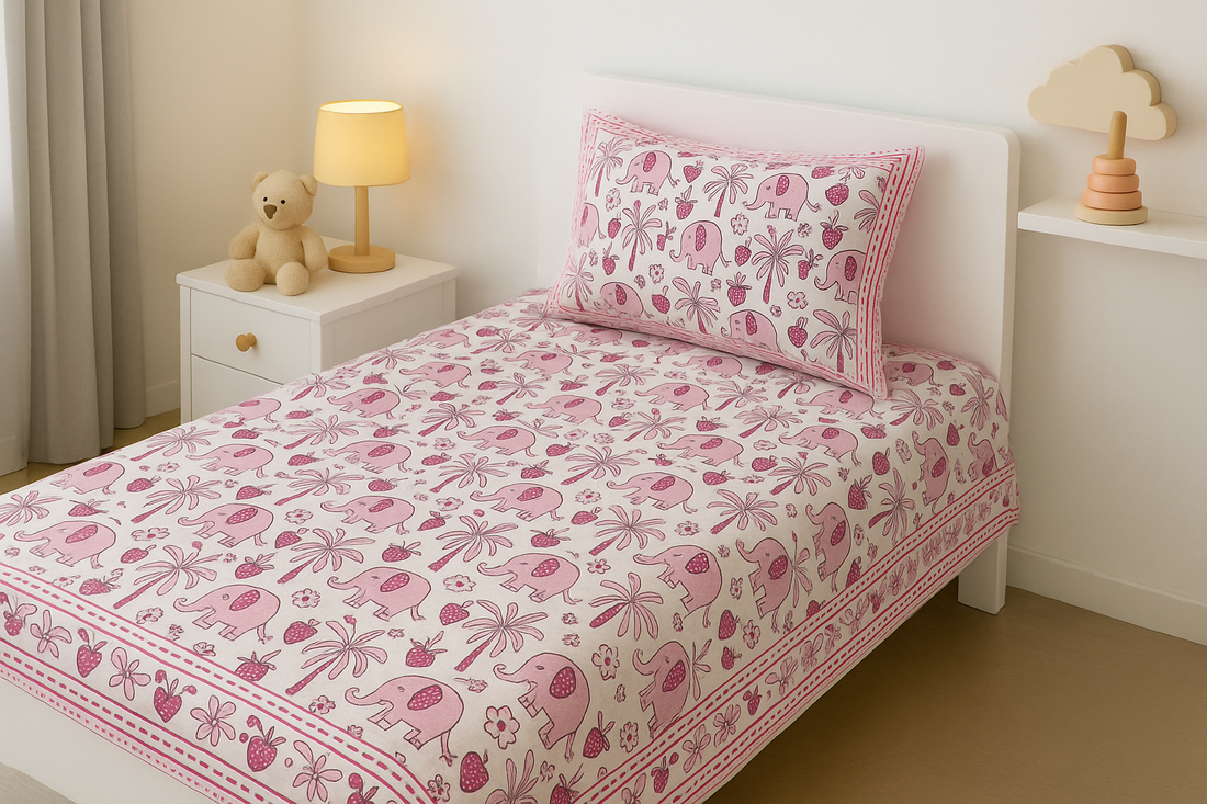 Pink Safari Elegance Cotton Single Bedsheet