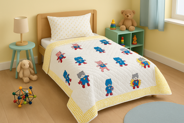 Super Hero Block Printed Premium Reversible Kids Quilt