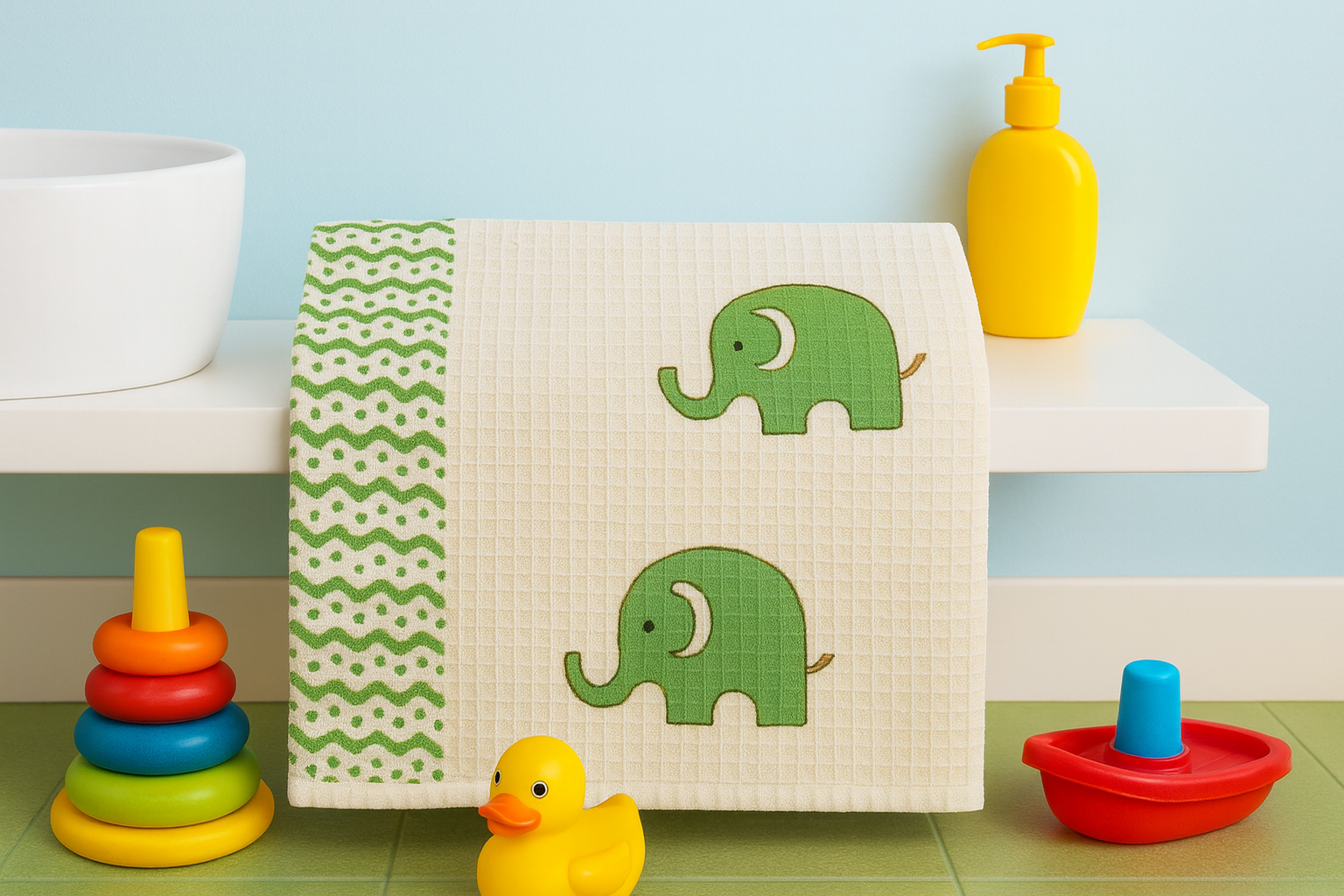 Pandas Block Printed Waffle Bath Kids Towel