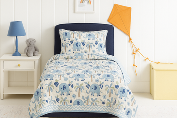 Blue Safari Block Printed Premium Reversible Kids Quilt