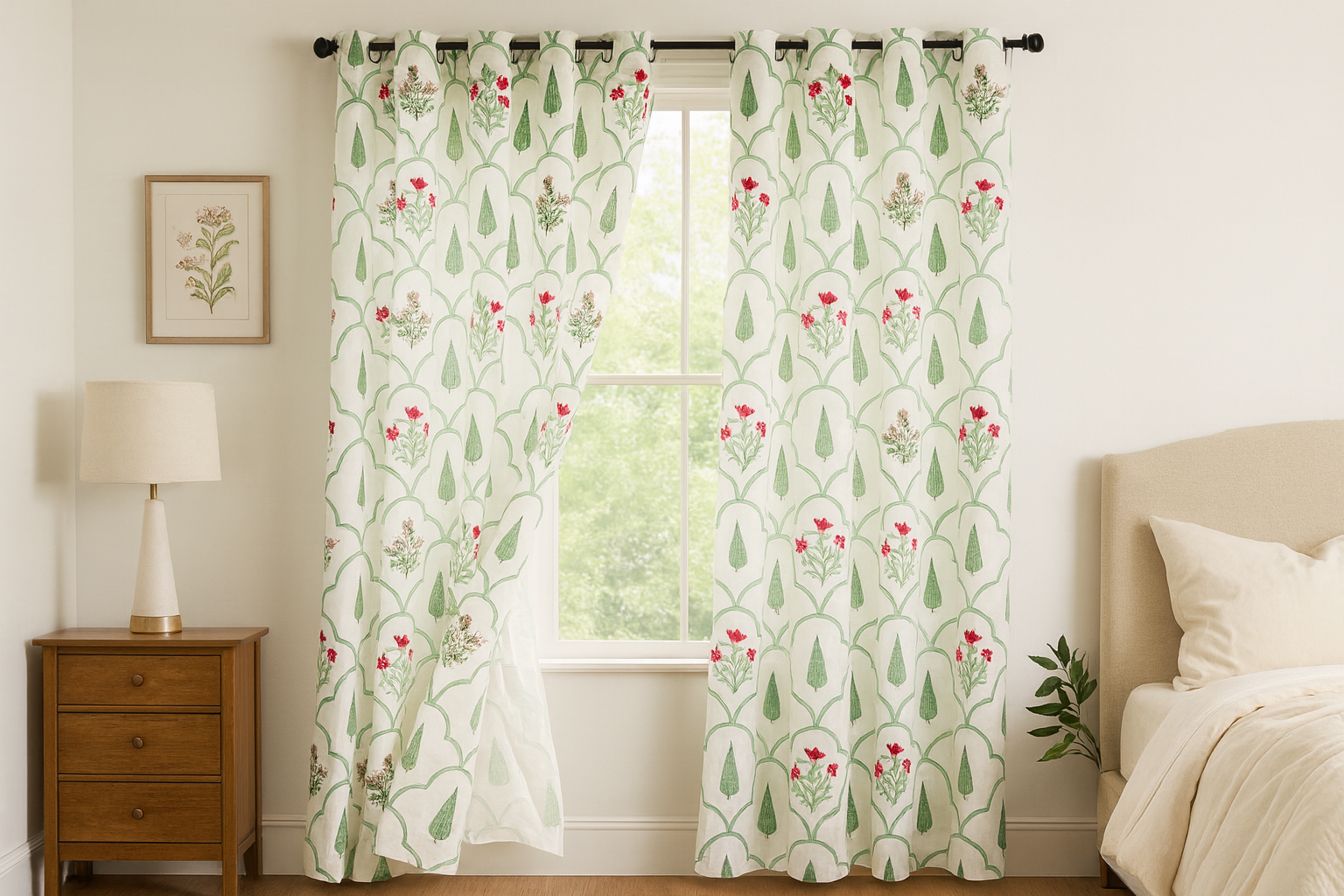 Vintage Vine Cotton Hand Block Curtains | 1 Pc